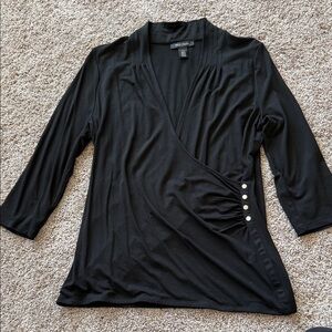 White House Black Market Black Wrap Blouse with Button Detail